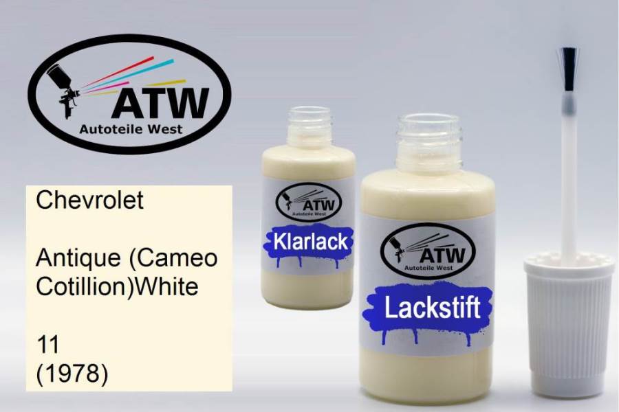 Chevrolet, Antique (Cameo Cotillion)White, 11 (1978): 20ml Lackstift + 20ml Klarlack - Set, von ATW Autoteile West.